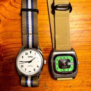 Seiko and Oris watches.